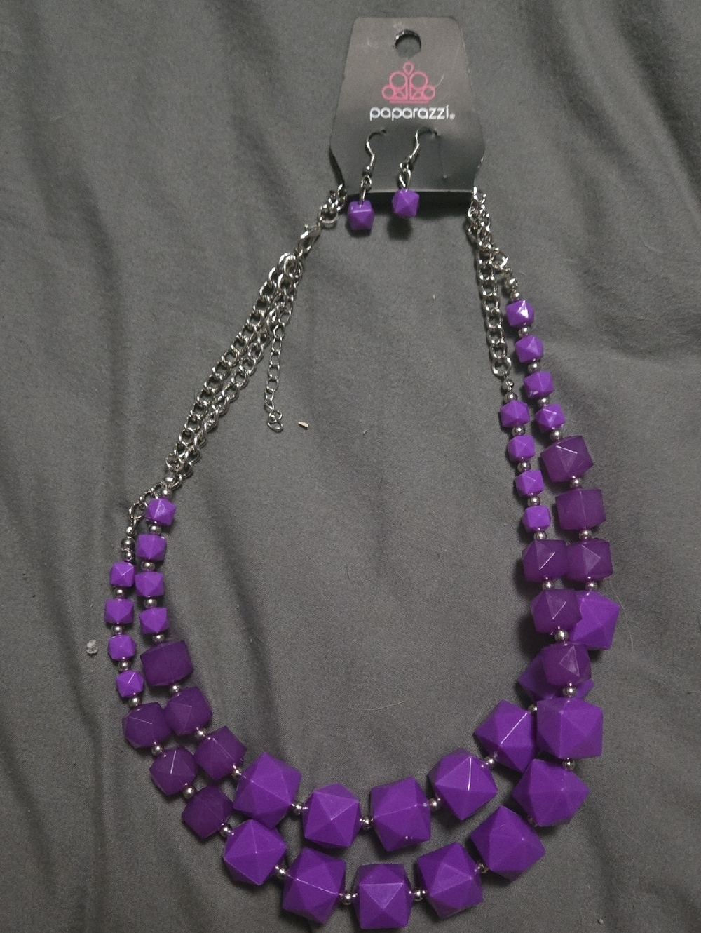 paparazzi Bold Purple Faceted Triple Strand Necklace with Earrings